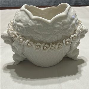 Elegant White Ceramic Vase with Floral Design
